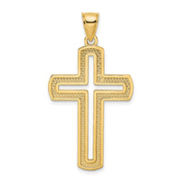14k Beaded & Polished Cross Pendant-K9891