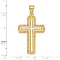 14k Beaded & Polished Cross Pendant-K9891