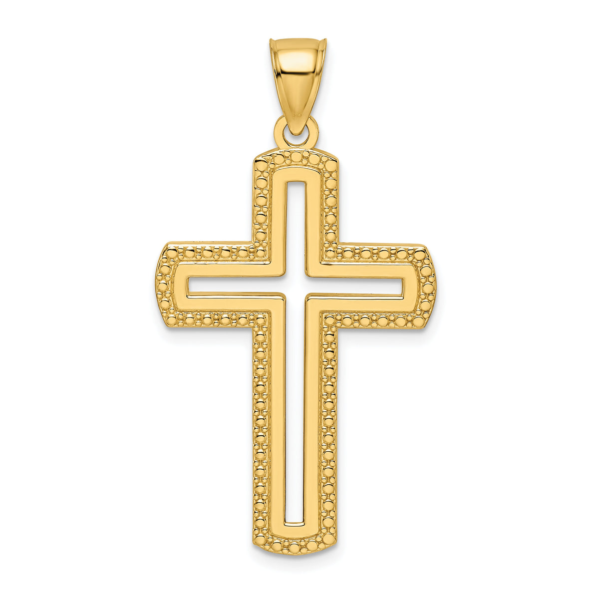 14k Beaded & Polished Cross Pendant-K9891