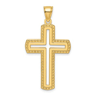 14k Beaded & Polished Cross Pendant-K9891