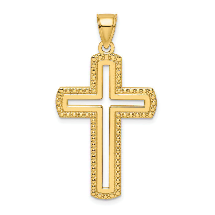 14k Beaded & Polished Cross Pendant-K9891