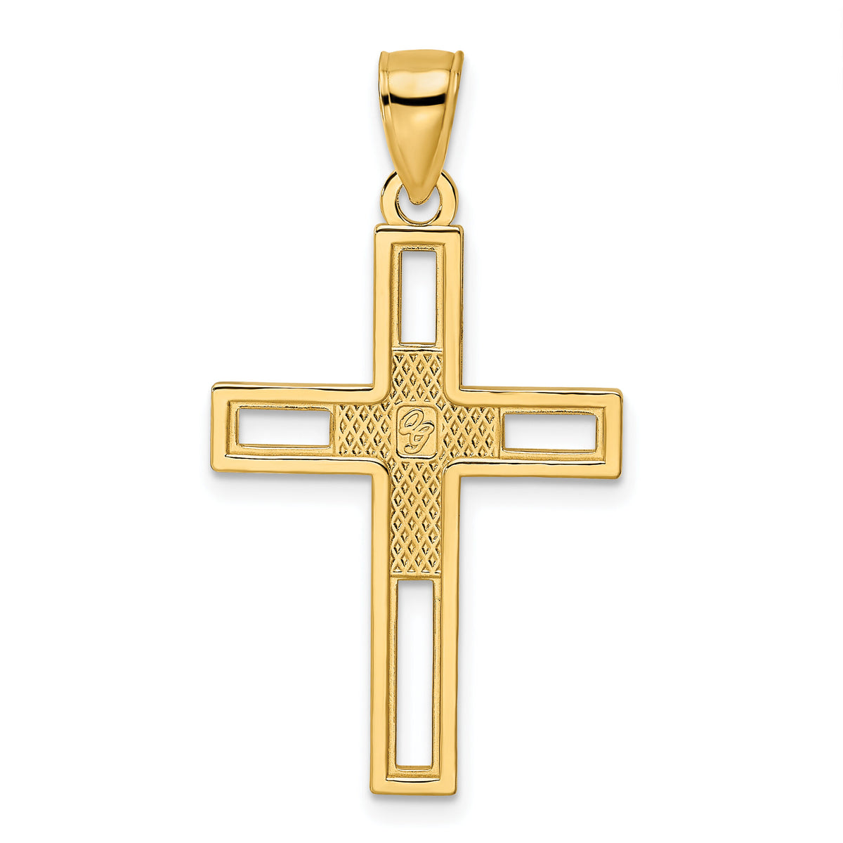 14k Beaded & Polished Double Cross Pendant-K9892