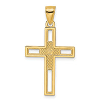 14k Beaded & Polished Double Cross Pendant-K9892
