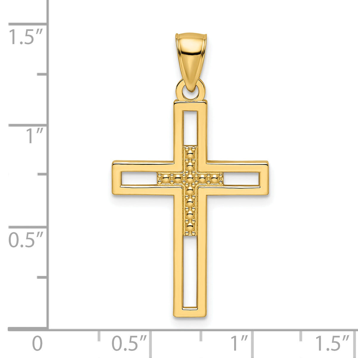 14k Beaded & Polished Double Cross Pendant-K9892