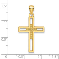 14k Beaded & Polished Double Cross Pendant-K9892