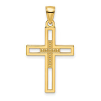 14k Beaded & Polished Double Cross Pendant-K9892