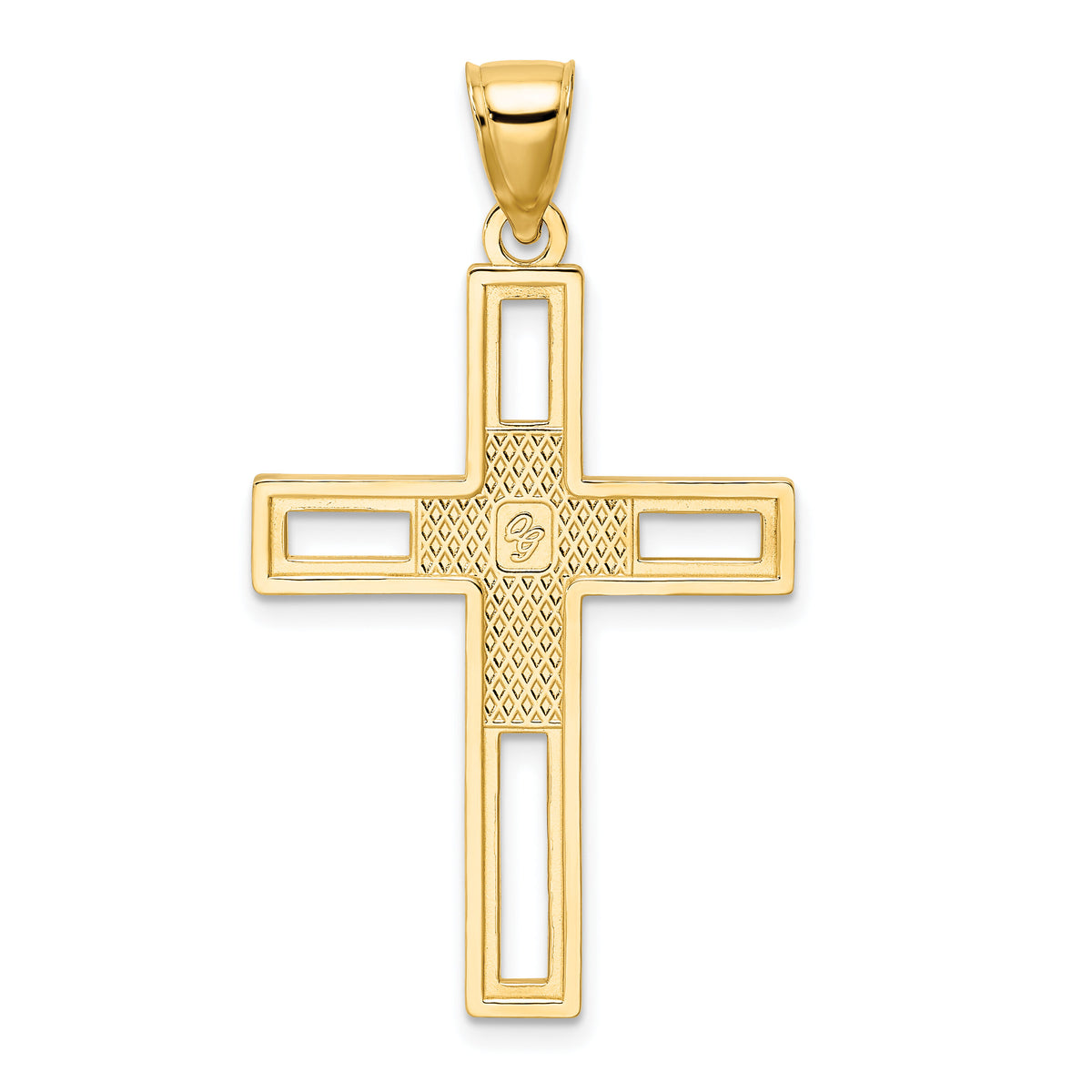 14k Beaded & Polished Double Cross Pendant-K9893