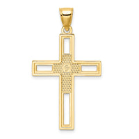 14k Beaded & Polished Double Cross Pendant-K9893