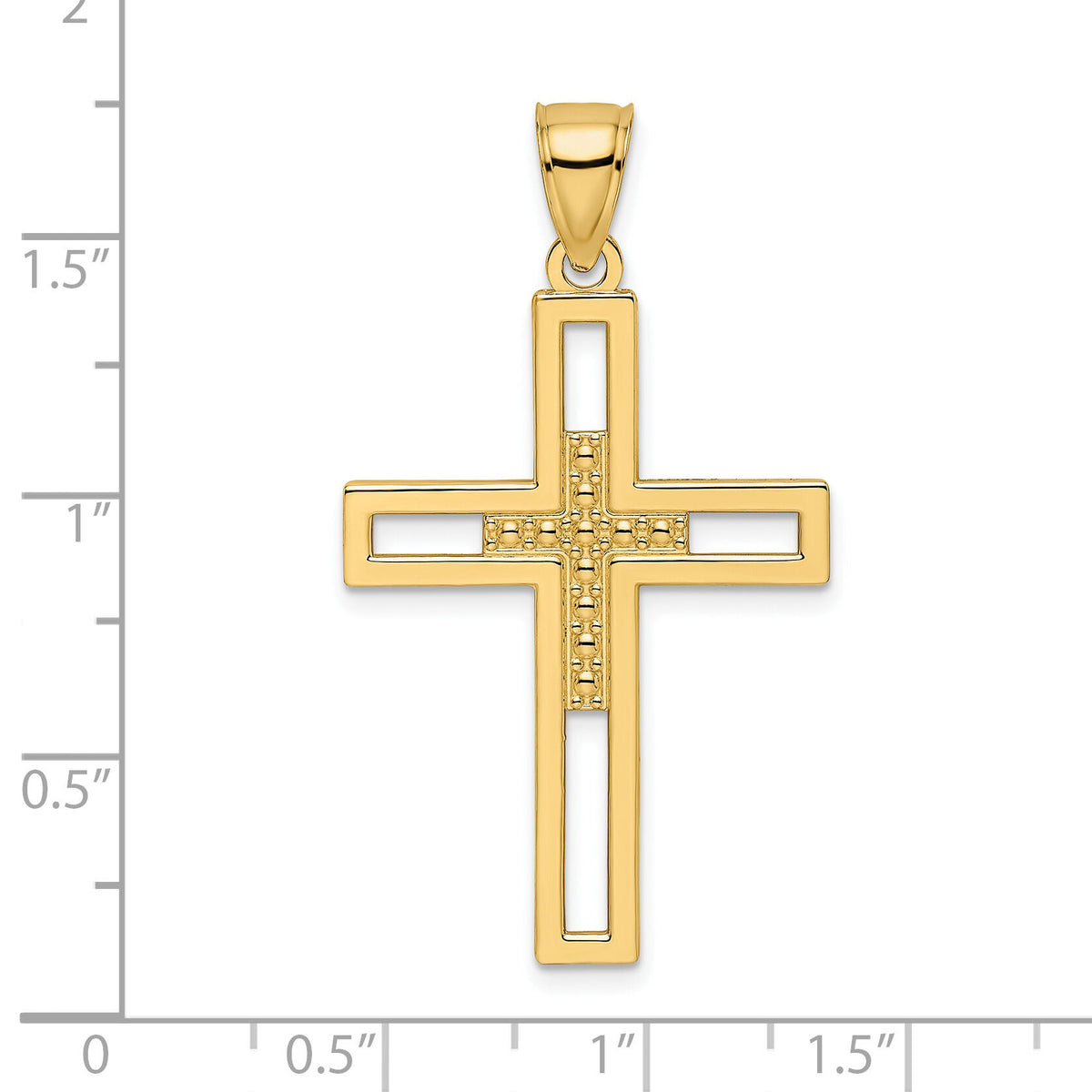 14k Beaded & Polished Double Cross Pendant-K9893