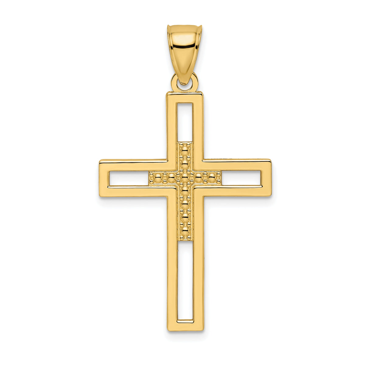 14k Beaded & Polished Double Cross Pendant-K9893