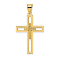 14k Beaded & Polished Double Cross Pendant-K9893