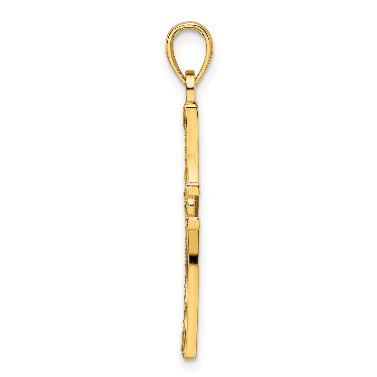 14k Beaded & Polished Cross Pendant-K9904