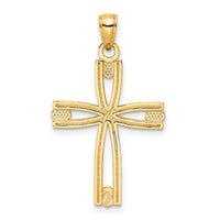 14k Beaded & Polished Cross Pendant-K9904