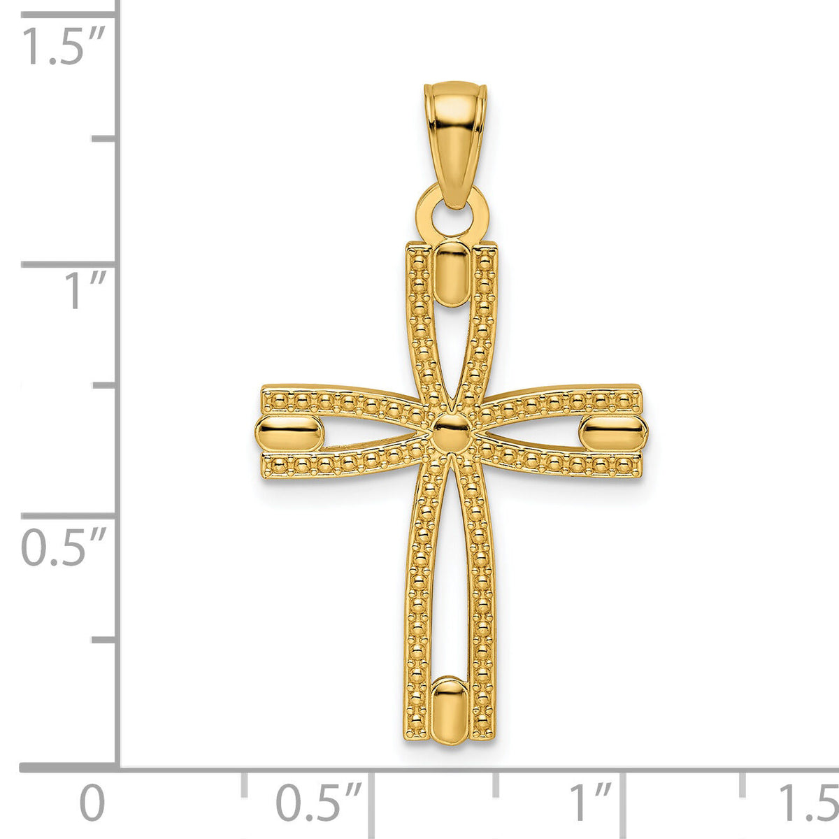 14k Beaded & Polished Cross Pendant-K9904