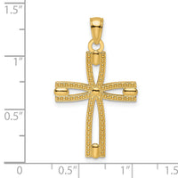 14k Beaded & Polished Cross Pendant-K9904