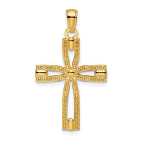 14k Beaded & Polished Cross Pendant-K9904