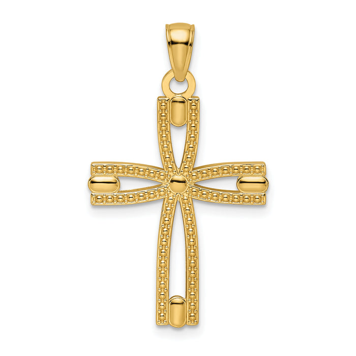 14k Beaded & Polished Cross Pendant-K9904