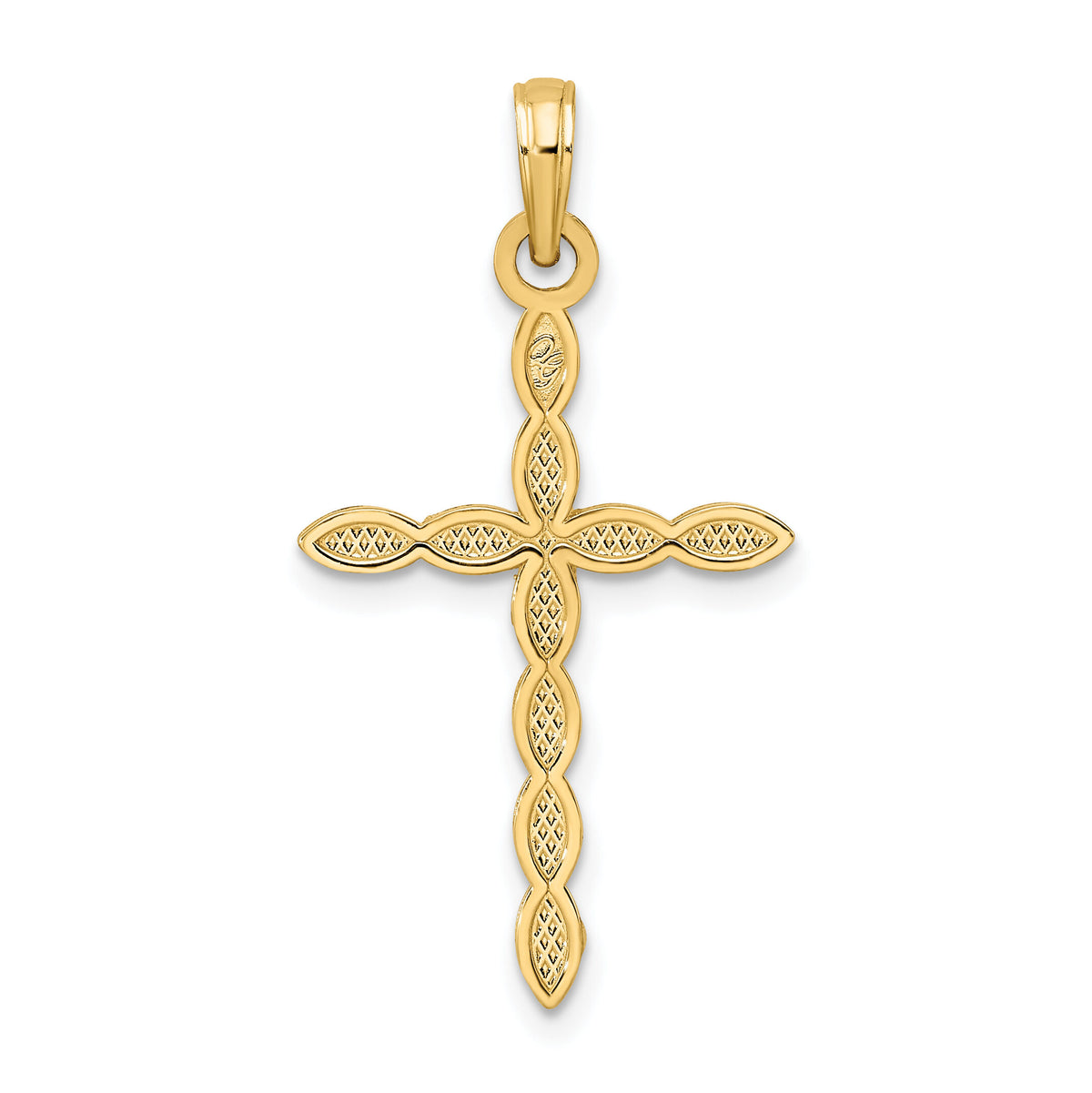 14K Polished & Beaded Design Cross Pendant-K9912