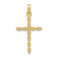 14K Polished & Beaded Design Cross Pendant-K9912