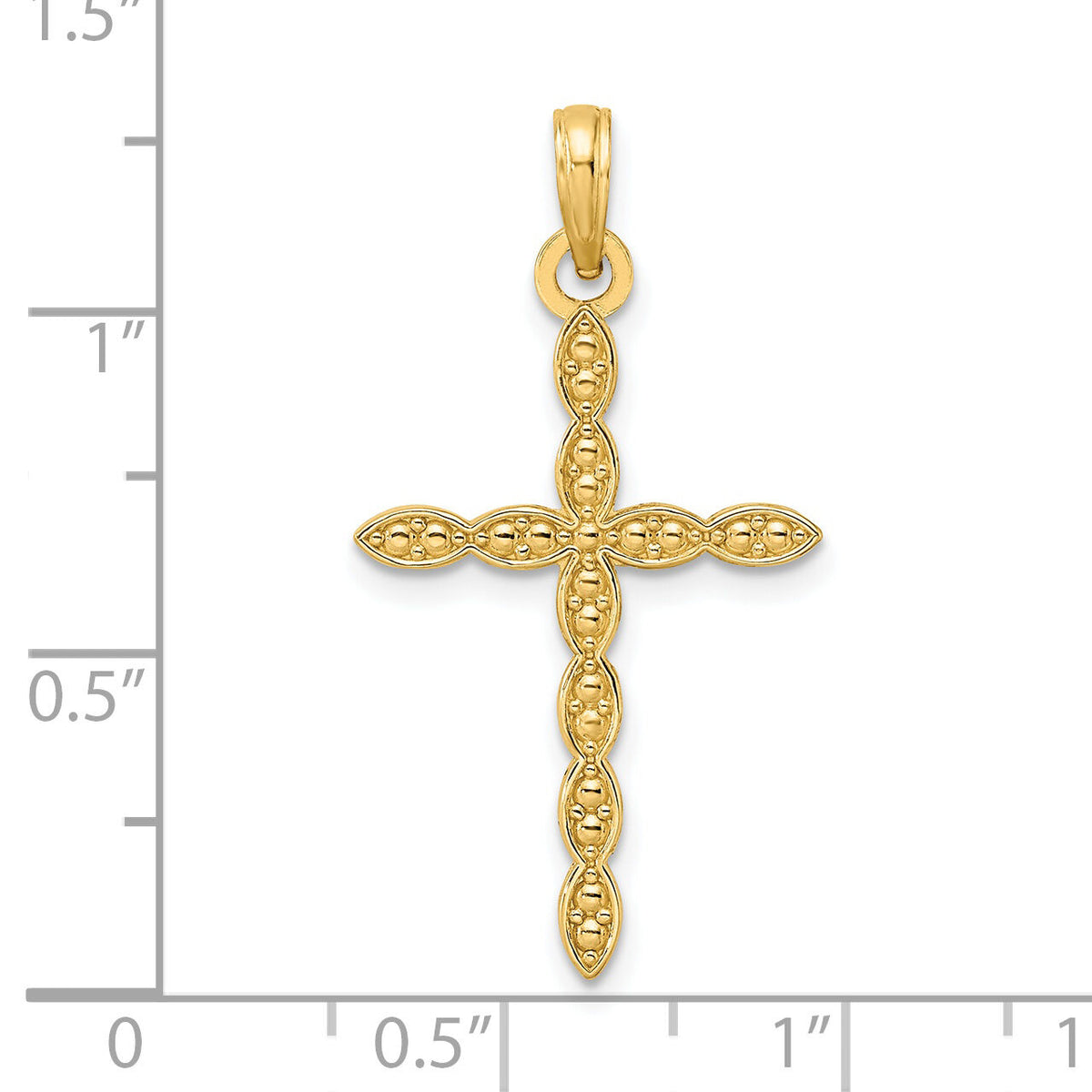 14K Polished & Beaded Design Cross Pendant-K9912