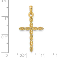 14K Polished & Beaded Design Cross Pendant-K9912