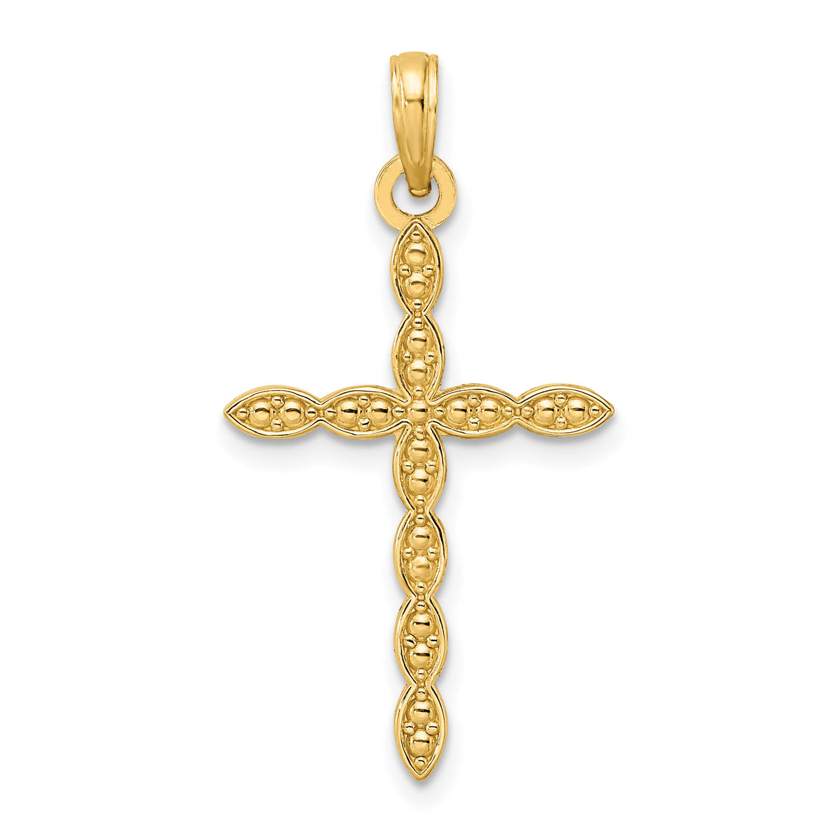 14K Polished & Beaded Design Cross Pendant-K9912