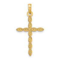 14K Polished & Beaded Design Cross Pendant-K9912