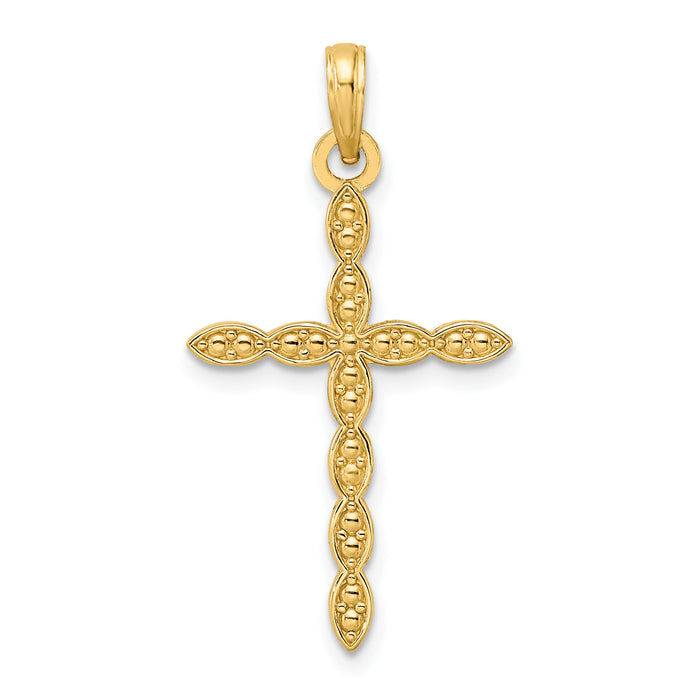 14K Polished & Beaded Design Cross Pendant-K9912
