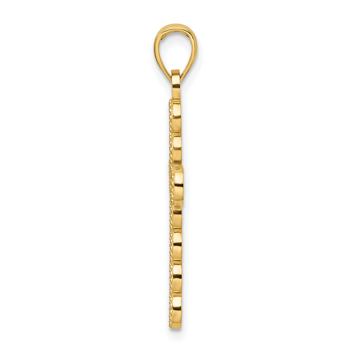 14K Polished & Beaded Circles Cross Pendant-K9914