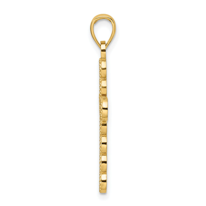 14K Polished & Beaded Circles Cross Pendant-K9914