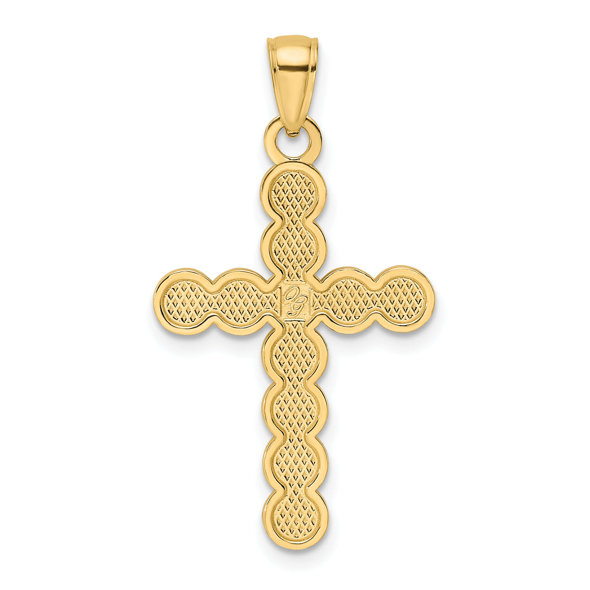 14K Polished & Beaded Circles Cross Pendant-K9914