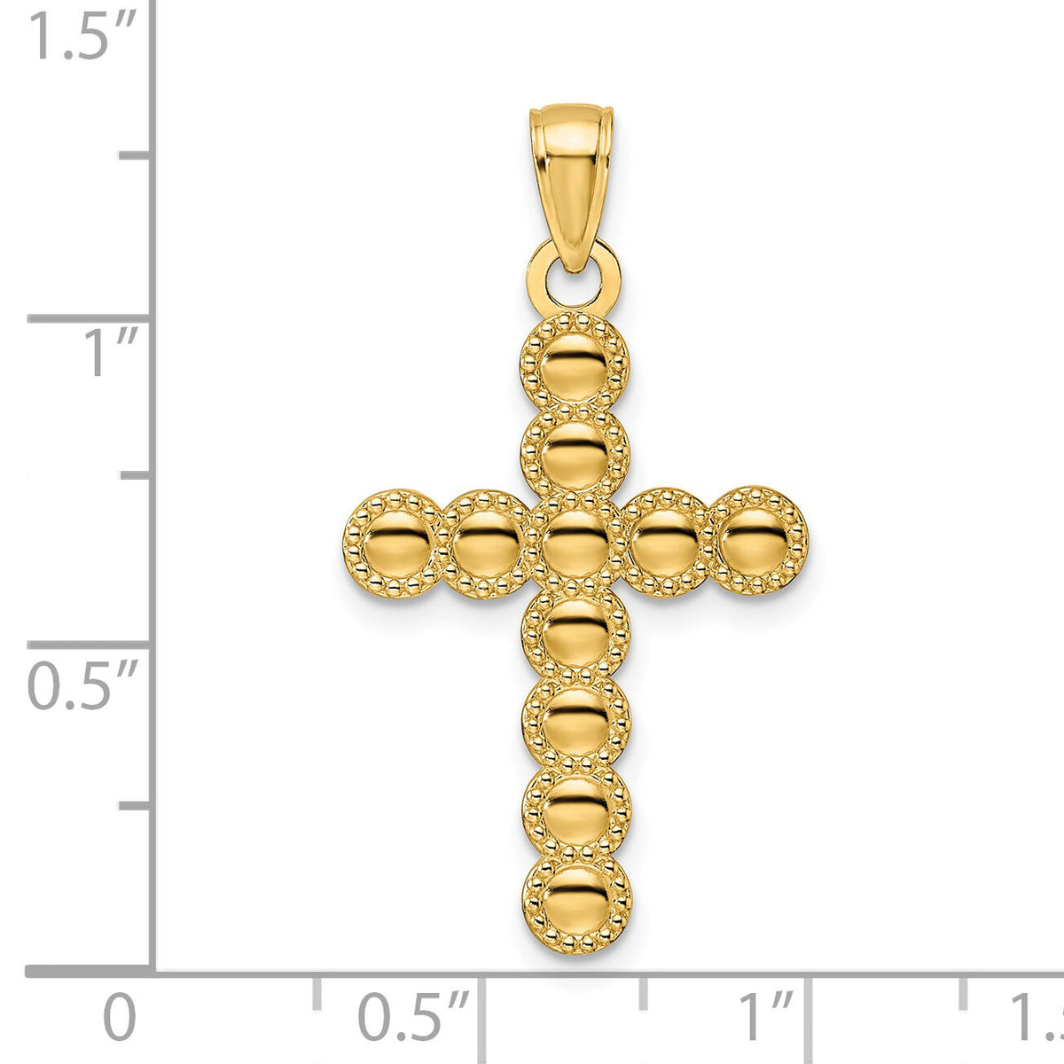 14K Polished & Beaded Circles Cross Pendant-K9914