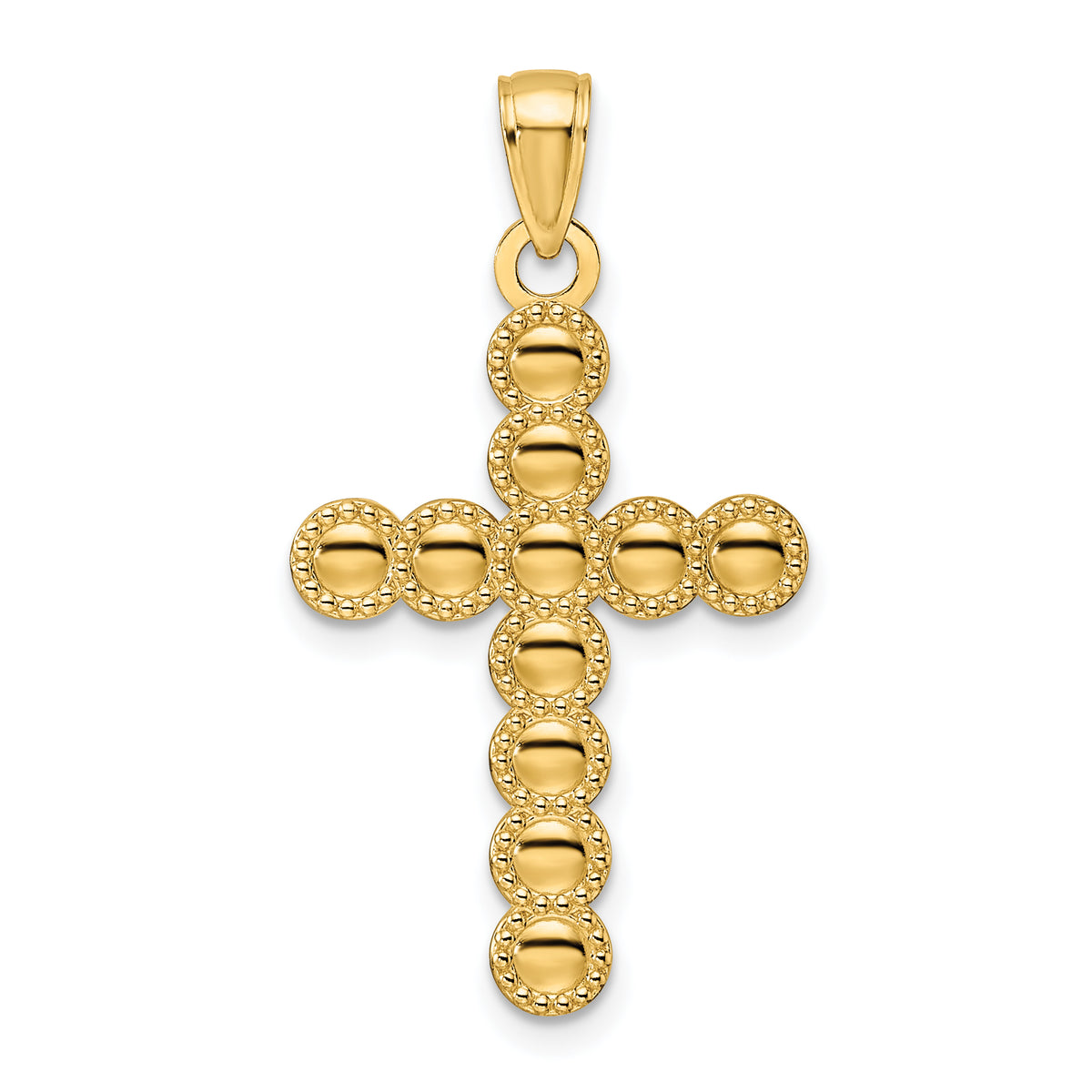 14K Polished & Beaded Circles Cross Pendant-K9914