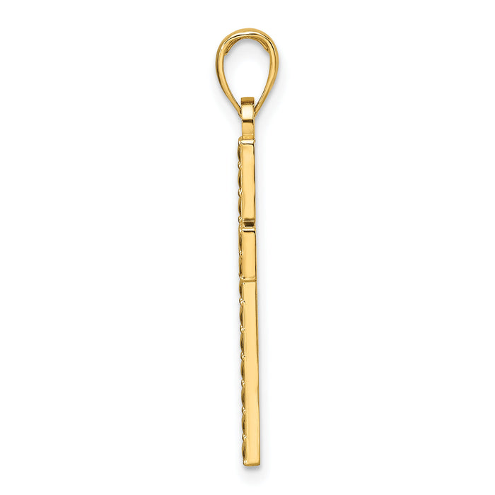 14K Polished & Textured Cross Pendant-K9923