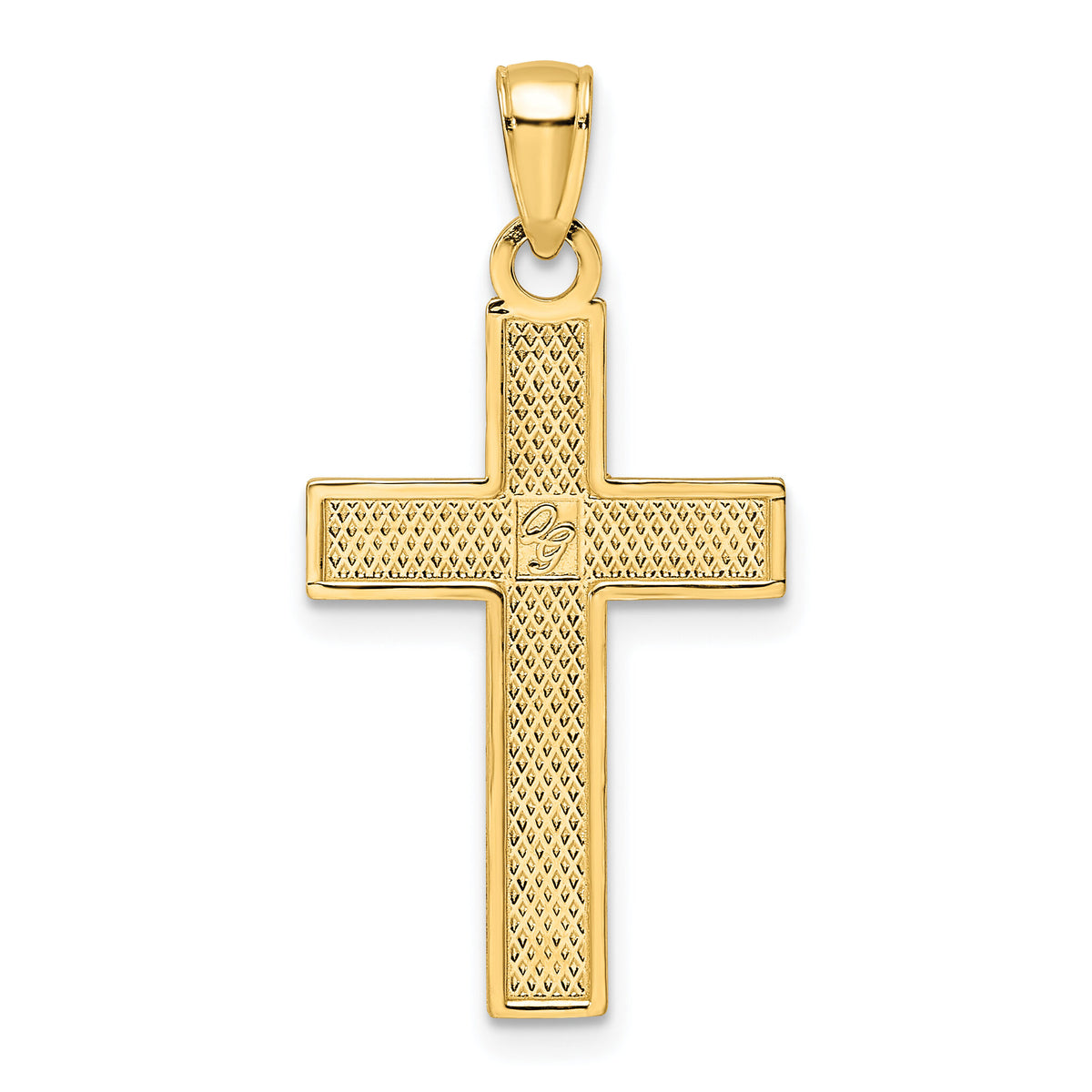 14K Polished & Textured Cross Pendant-K9923