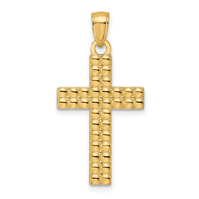 14K Polished & Textured Cross Pendant-K9923