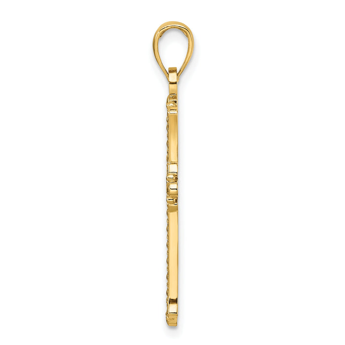14K Polished & Textured Pointed Ends Fancy Cross Pendant-K9925