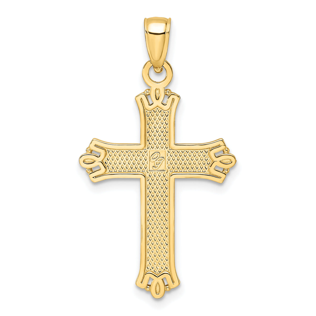 14K Polished & Textured Pointed Ends Fancy Cross Pendant-K9925