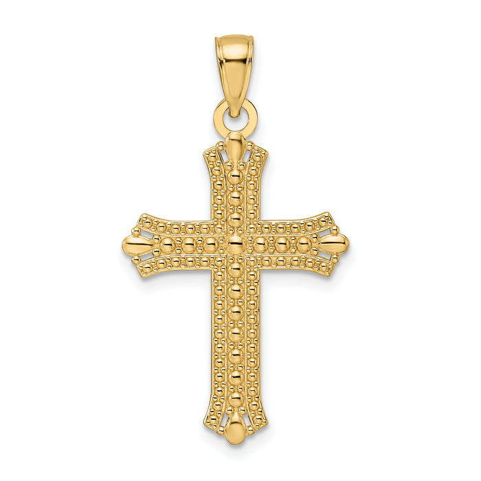 14K Polished & Textured Pointed Ends Fancy Cross Pendant-K9925