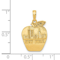 14k Solid NEW YORK Skyline on Small Apple Pendant-K994