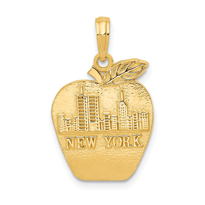 14k Solid NEW YORK Skyline on Small Apple Pendant-K994