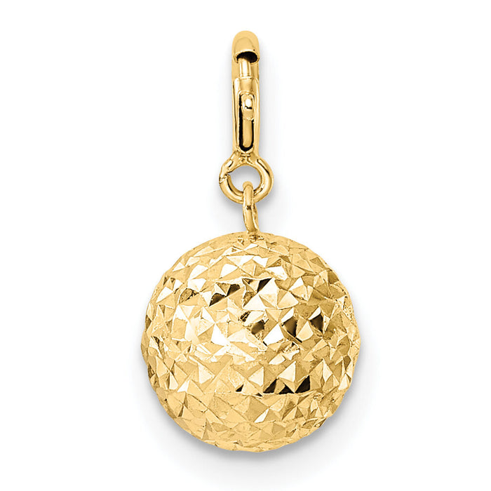 14K Diamond-cut Ball w/ Spring Ring Clasp Charm-K9942