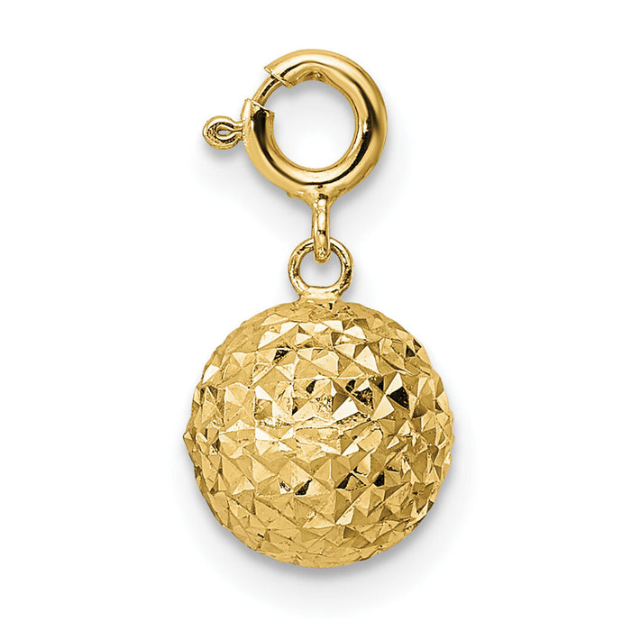 14K Diamond-cut Ball w/ Spring Ring Clasp Charm-K9942