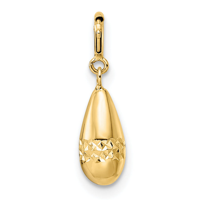 14K Polished Diamond-cut Teardrop w/ Spring Ring Clasp Charm-K9943