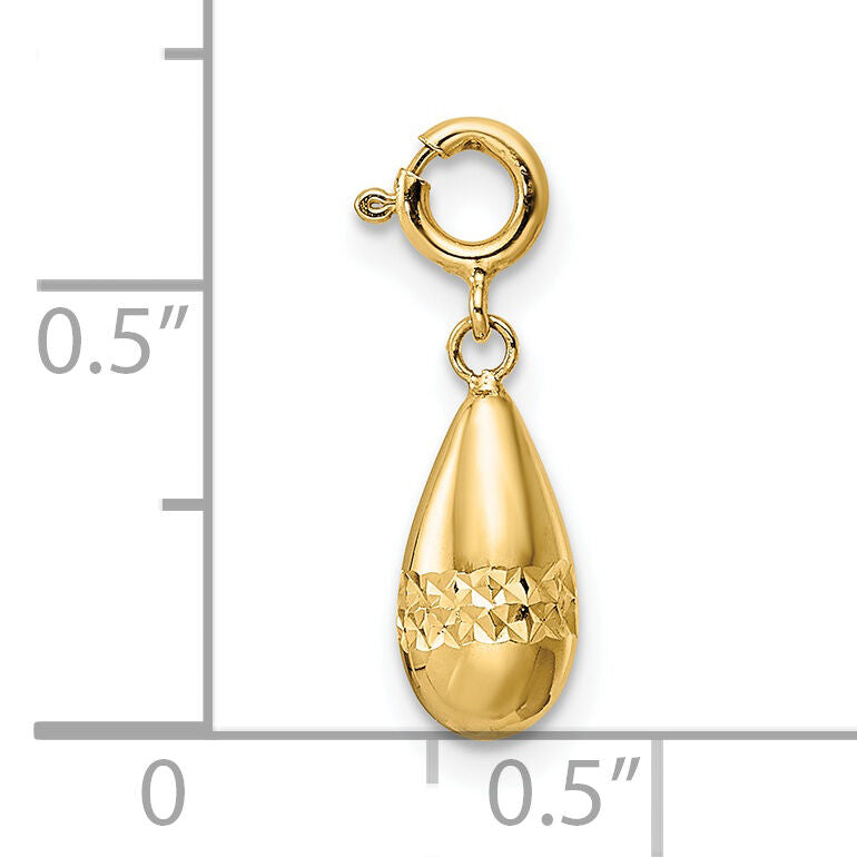 14K Polished Diamond-cut Teardrop w/ Spring Ring Clasp Charm-K9943