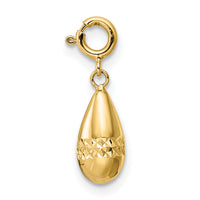 14K Polished Diamond-cut Teardrop w/ Spring Ring Clasp Charm-K9943