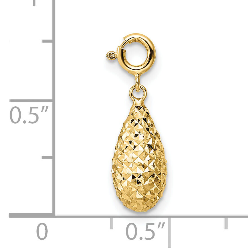 14K Diamond-cut Teardrop w/ Spring Ring Clasp Charm-K9944