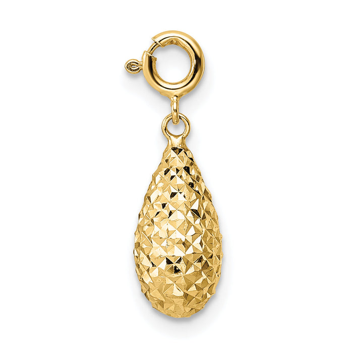 14K Diamond-cut Teardrop w/ Spring Ring Clasp Charm-K9944