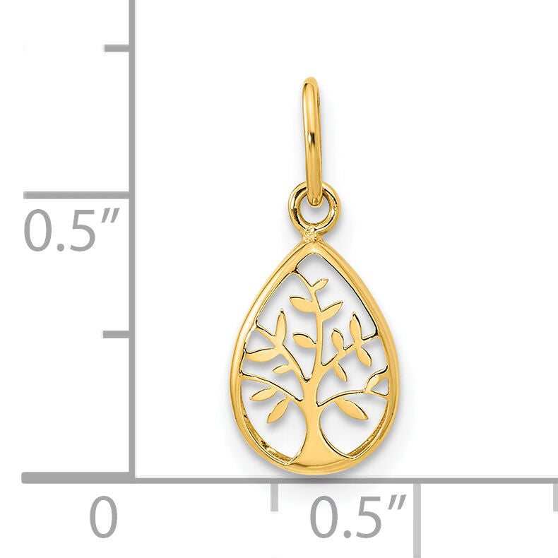 14K Polished Teardrop Tree Of Life Pendant-K9945