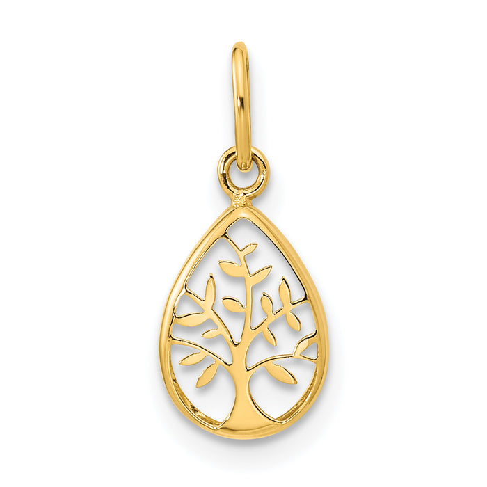 14K Polished Teardrop Tree Of Life Pendant-K9945